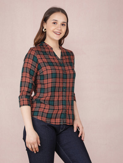 Brown Checked Shirt-Women Shirts-Crimsoune Club