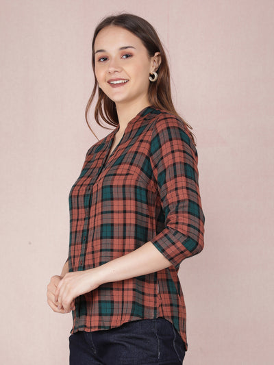 Brown Checked Shirt-Women Shirts-Crimsoune Club