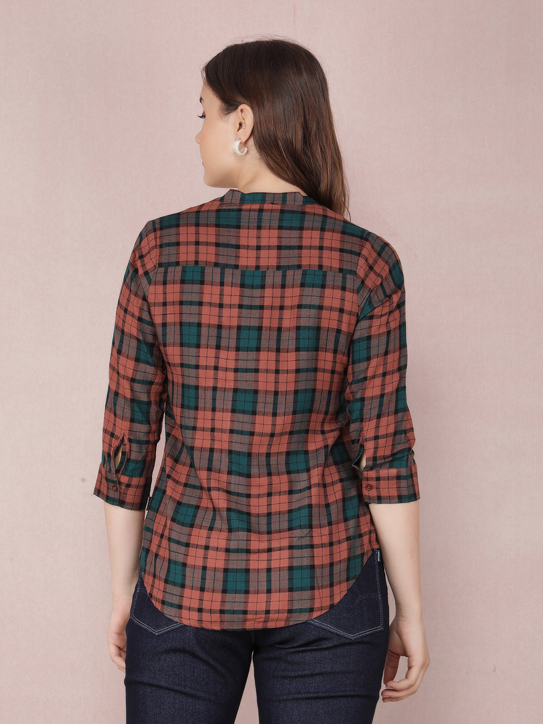 Brown Checked Shirt-Women Shirts-Crimsoune Club