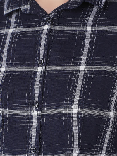 Navy Blue Checked Shirt-Women Shirts-Crimsoune Club