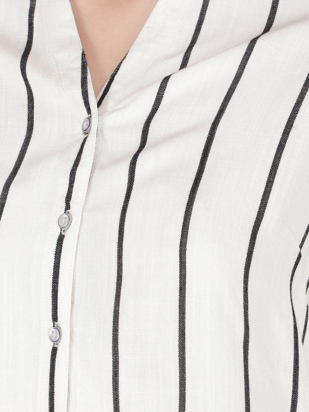 White Vertical Stripes Shirt-Women Shirts-Crimsoune Club