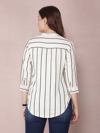 White Vertical Stripes Shirt-Women Shirts-Crimsoune Club