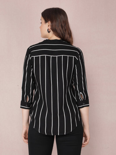 Black Vertical Stripes Shirt-Women Shirts-Crimsoune Club