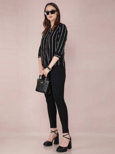 Black Vertical Stripes Shirt-Women Shirts-Crimsoune Club