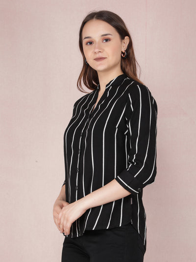 Black Vertical Stripes Shirt-Women Shirts-Crimsoune Club