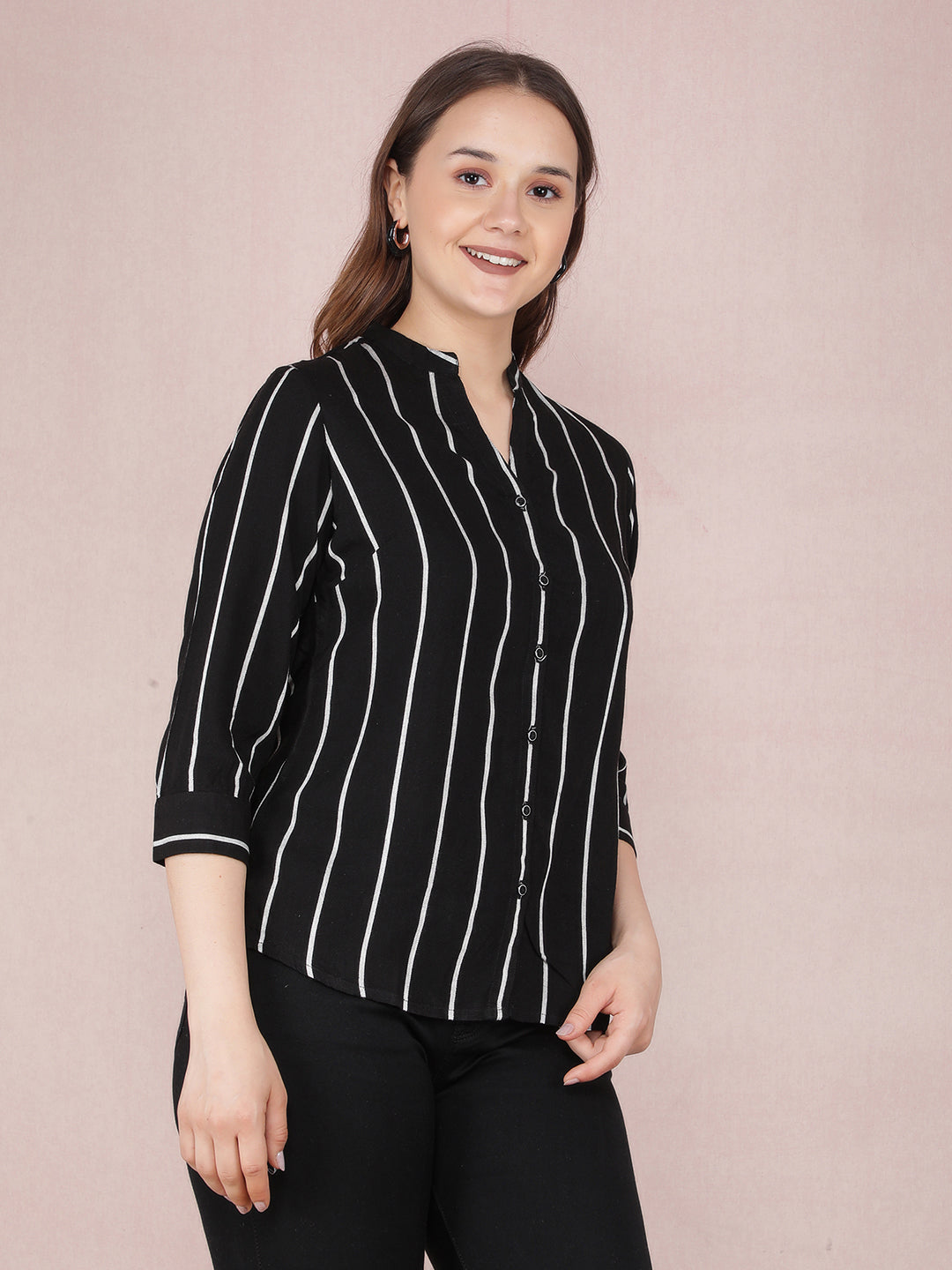 Black Vertical Stripes Shirt-Women Shirts-Crimsoune Club