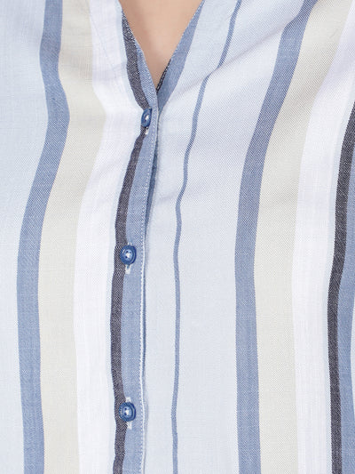 Blue Vertical Stripes Shirt-Women Shirts-Crimsoune Club