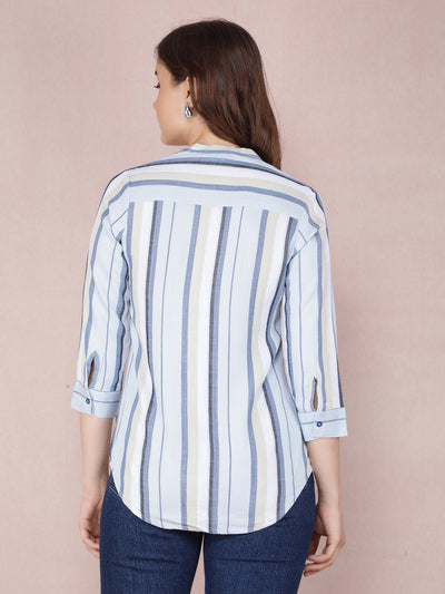 Blue Vertical Stripes Shirt-Women Shirts-Crimsoune Club