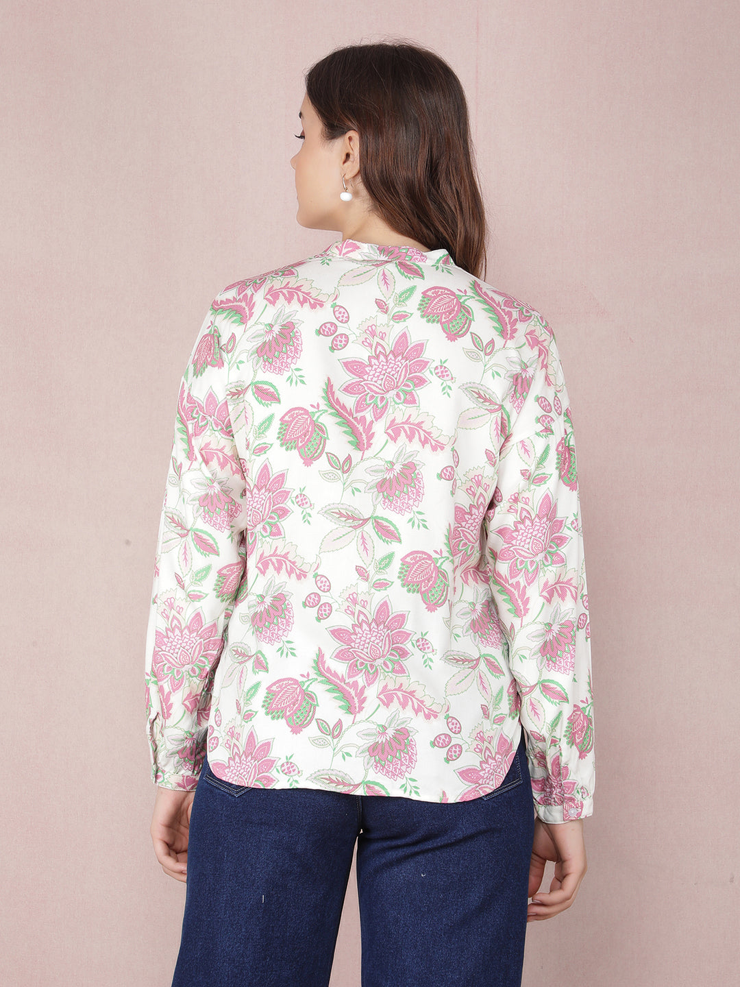 Pink Floral Print Shirt-Women Shirts-Crimsoune Club