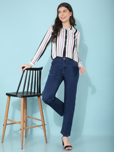 Multi Color Verticle Striped Shirt-Women Shirts-Crimsoune Club