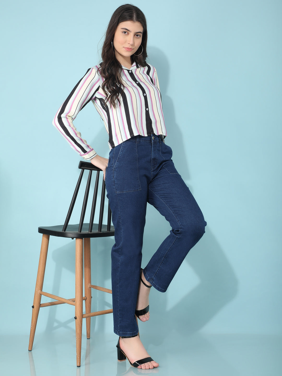 Multi Color Verticle Striped Shirt-Women Shirts-Crimsoune Club