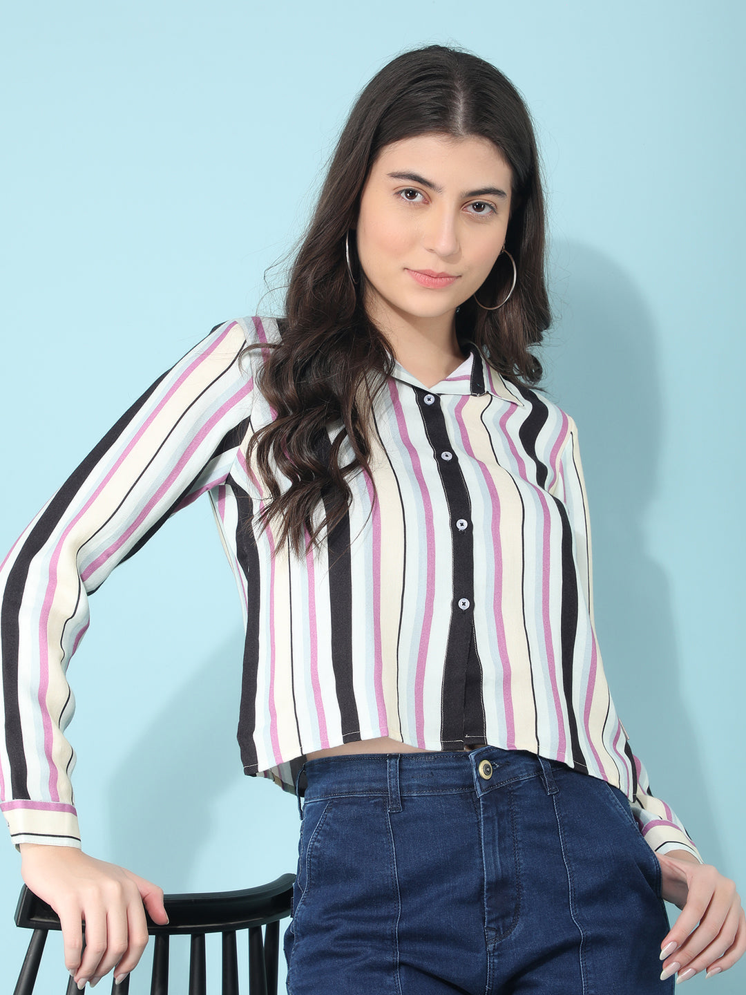 Multi Color Verticle Striped Shirt-Women Shirts-Crimsoune Club