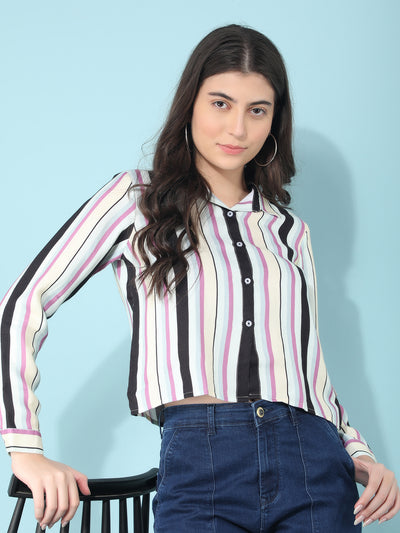 Multi Color Verticle Striped Shirt-Women Shirts-Crimsoune Club