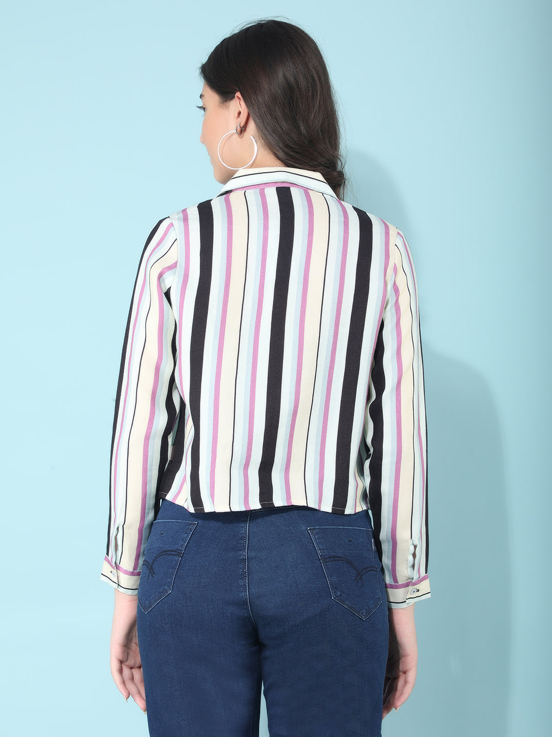 Multi Color Verticle Striped Shirt-Women Shirts-Crimsoune Club