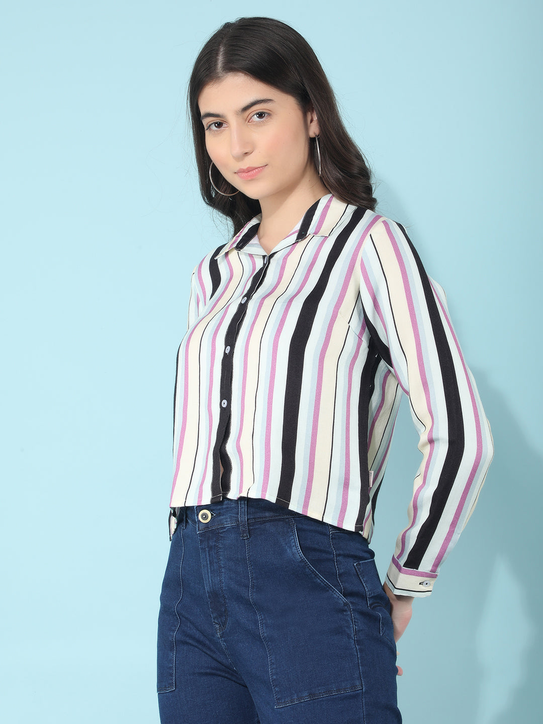 Multi Color Verticle Striped Shirt-Women Shirts-Crimsoune Club