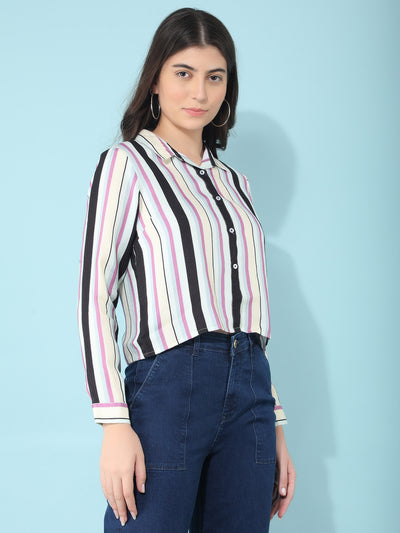 Multi Color Verticle Striped Shirt-Women Shirts-Crimsoune Club