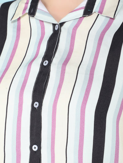 Multi Color Verticle Striped Shirt-Women Shirts-Crimsoune Club