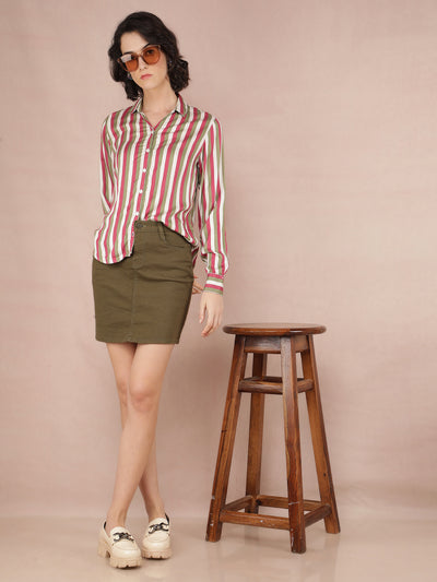 Multi-Color Vertical Stripes Shirt-Women Shirts-Crimsoune Club