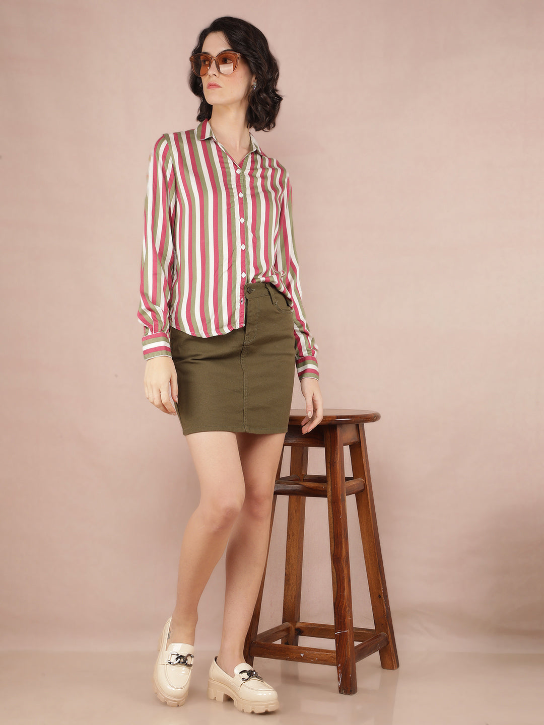 Multi-Color Vertical Stripes Shirt-Women Shirts-Crimsoune Club