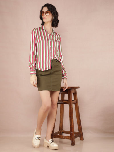 Multi-Color Vertical Stripes Shirt-Women Shirts-Crimsoune Club