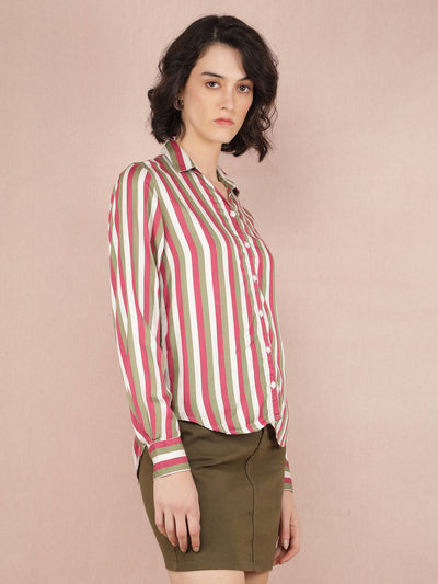 Multi-Color Vertical Stripes Shirt-Women Shirts-Crimsoune Club