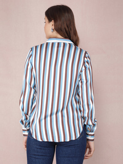 Multi-Color Vertical Stripes Shirt-Women Shirts-Crimsoune Club