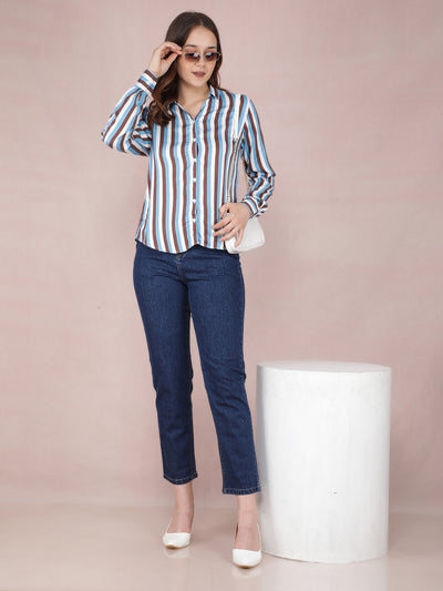 Multi-Color Vertical Stripes Shirt-Women Shirts-Crimsoune Club