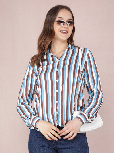 Multi-Color Vertical Stripes Shirt-Women Shirts-Crimsoune Club