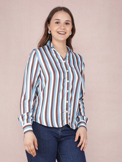 Multi-Color Vertical Stripes Shirt-Women Shirts-Crimsoune Club