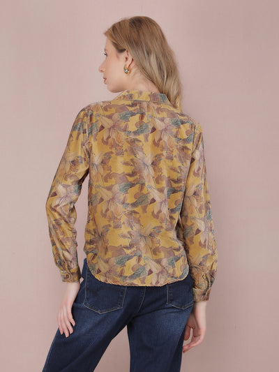 Yellow Floral Print Shirt-Women Shirts-Crimsoune Club