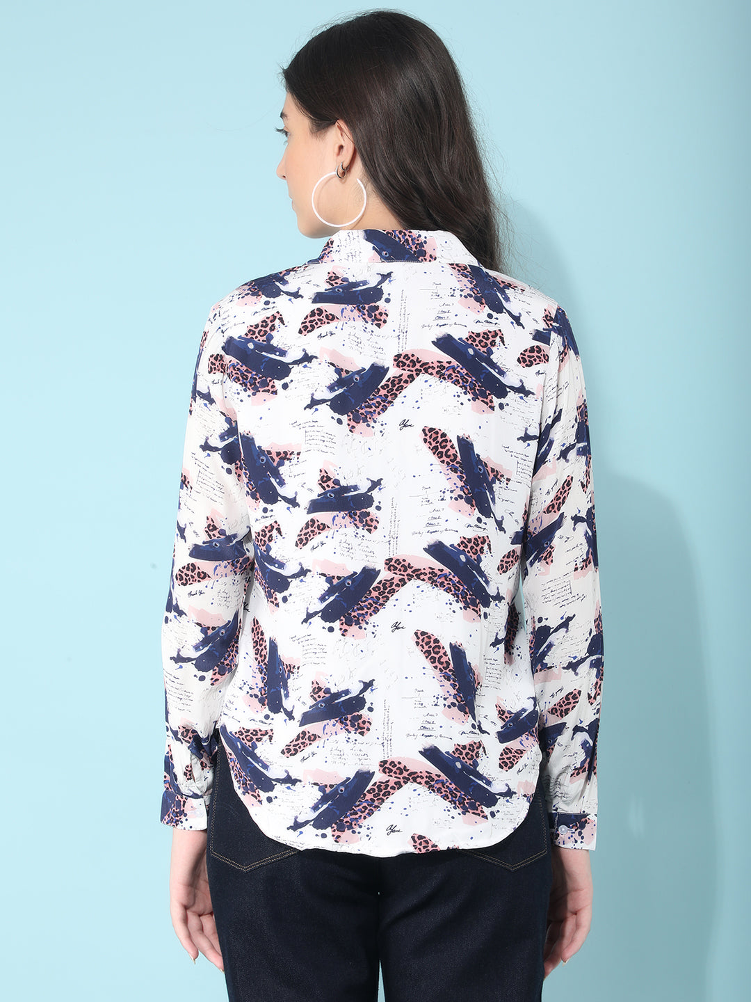 Navy Blue Printed Shirt-Women Shirts-Crimsoune Club