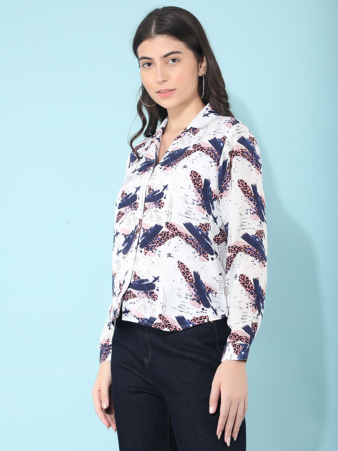 Navy Blue Printed Shirt-Women Shirts-Crimsoune Club