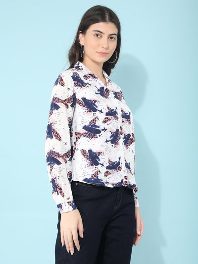 Navy Blue Printed Shirt-Women Shirts-Crimsoune Club