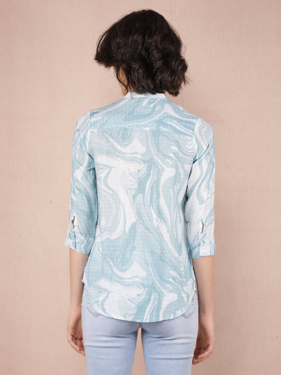 Blue Abstract Print Shirt-Women Shirts-Crimsoune Club