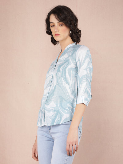 Blue Abstract Print Shirt-Women Shirts-Crimsoune Club