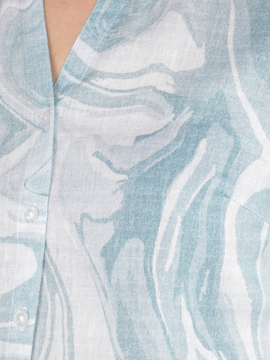 Blue Abstract Print Shirt-Women Shirts-Crimsoune Club