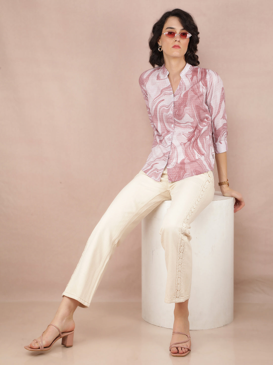 Pink Abstract Print Shirt-Women Shirts-Crimsoune Club