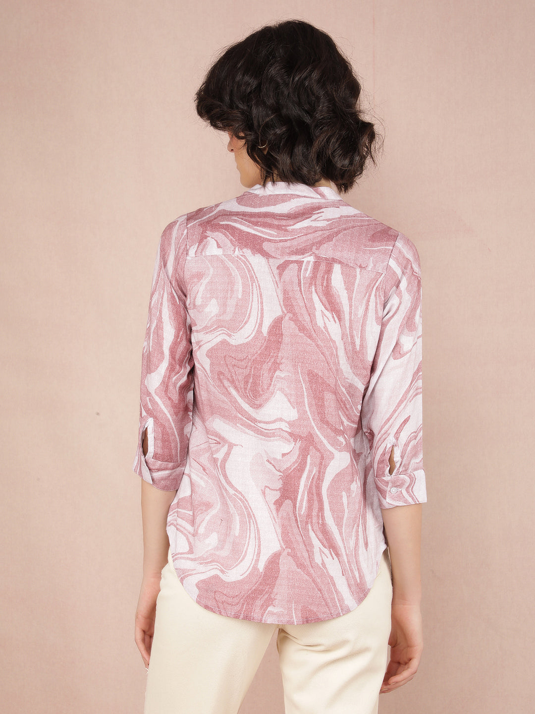 Pink Abstract Print Shirt-Women Shirts-Crimsoune Club