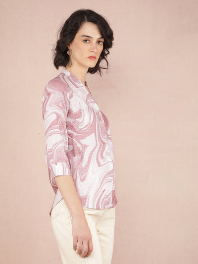 Pink Abstract Print Shirt-Women Shirts-Crimsoune Club