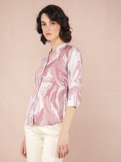 Pink Abstract Print Shirt-Women Shirts-Crimsoune Club