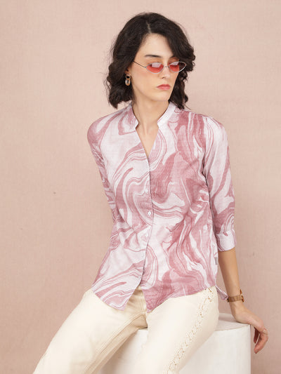 Pink Abstract Print Shirt-Women Shirts-Crimsoune Club