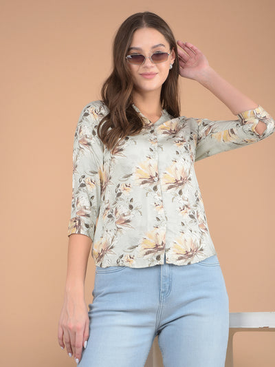 Multi-Color Floral Print V-Neck Shirt-Women Shirts-Crimsoune Club