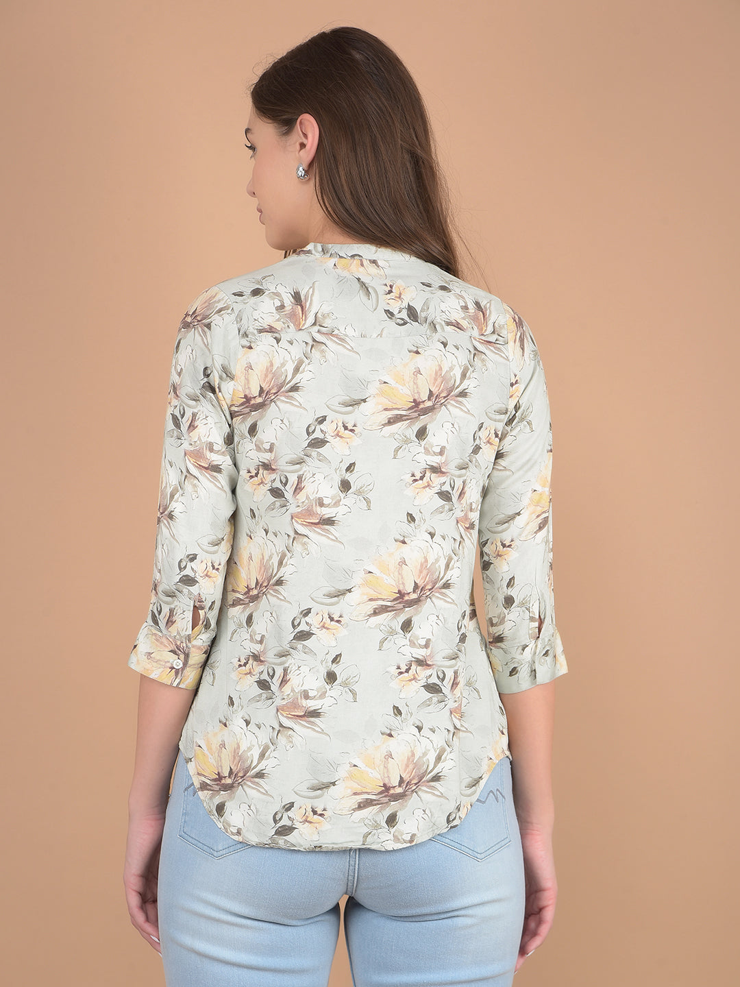 Multi-Color Floral Print V-Neck Shirt-Women Shirts-Crimsoune Club