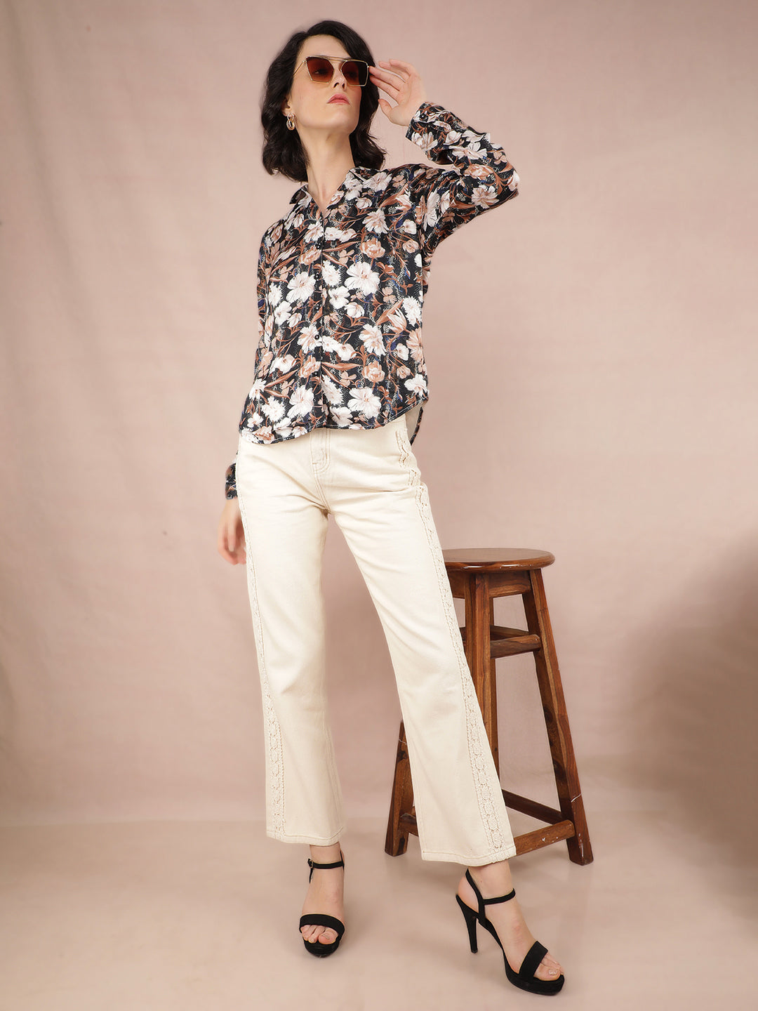 Multi-Color Floral Print Shirt-Women Shirts-Crimsoune Club