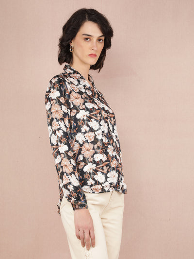 Multi-Color Floral Print Shirt-Women Shirts-Crimsoune Club