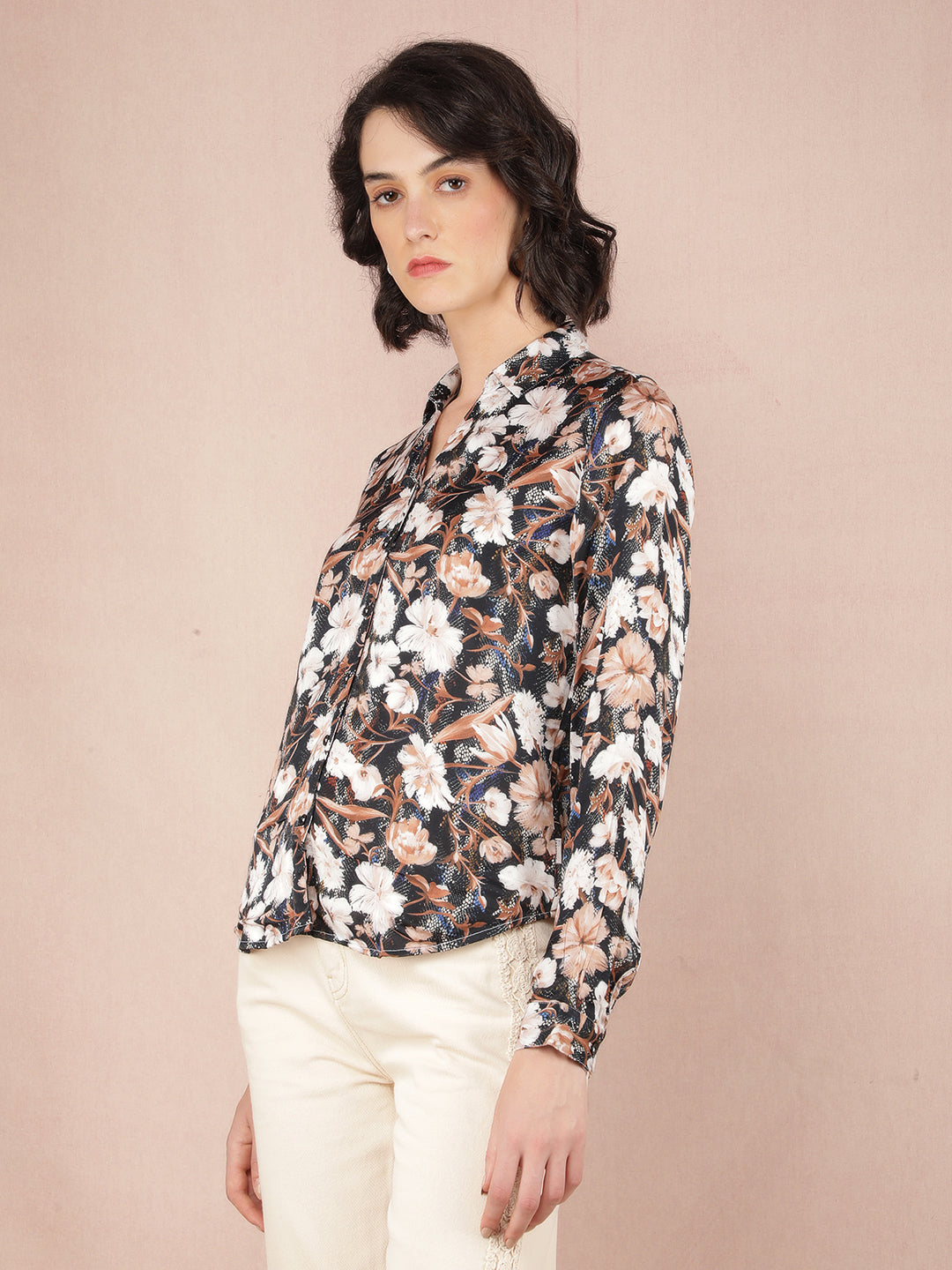 Multi-Color Floral Print Shirt-Women Shirts-Crimsoune Club