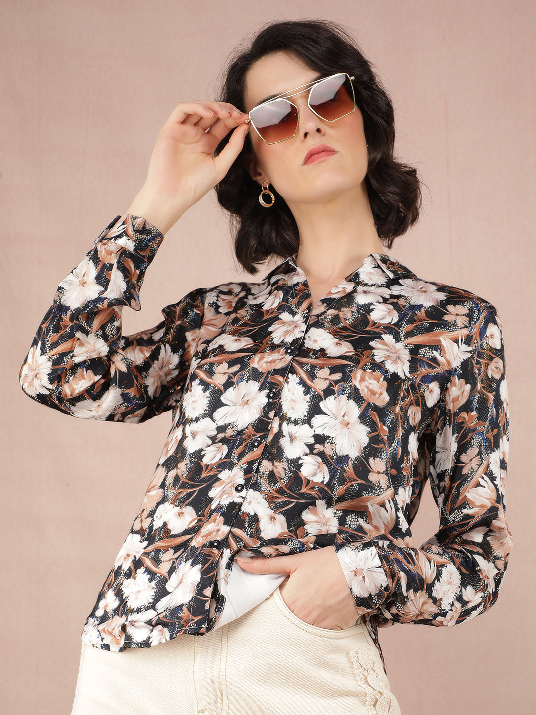 Multi-Color Floral Print Shirt-Women Shirts-Crimsoune Club