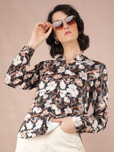 Multi-Color Floral Print Shirt-Women Shirts-Crimsoune Club