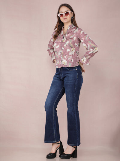 Pink Floral Print Shirt-Women Shirts-Crimsoune Club