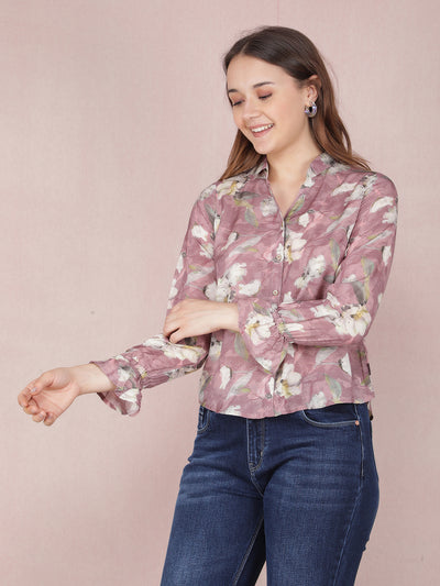 Pink Floral Print Shirt-Women Shirts-Crimsoune Club